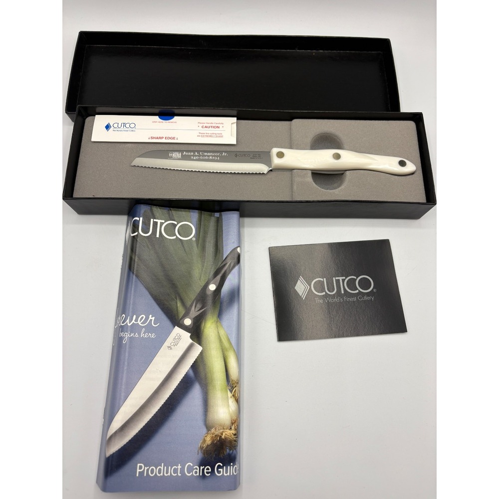 Cutco 3721 KQ Santoku Style Trimmer Knife Pearl White Engraved Box USA